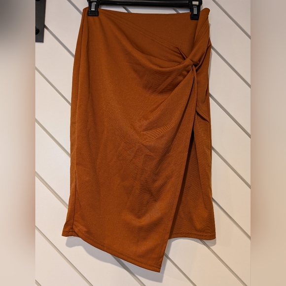 Kate Kasin Dresses & Skirts - Kate Kasin Wrap Knot Asymmetrical Midi Skirt Burnt Orange